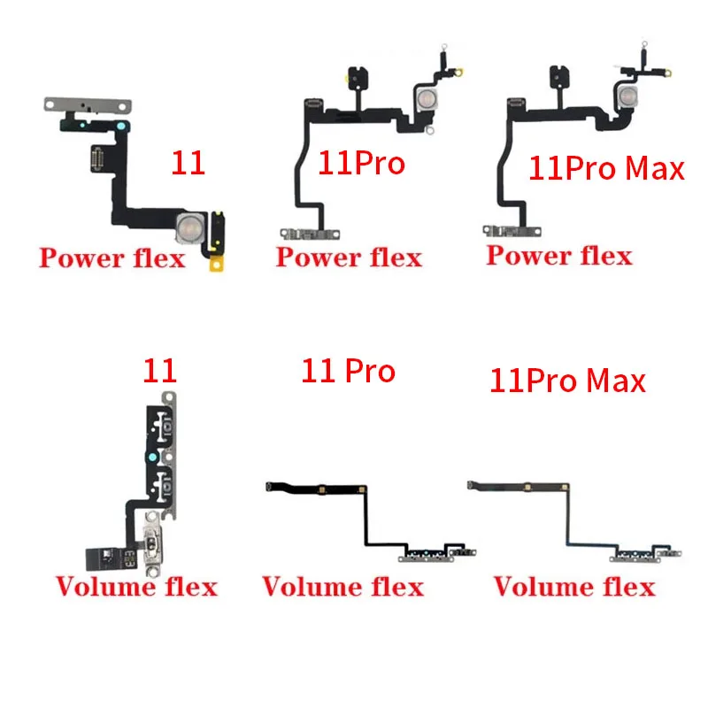 OEM Power Flex For iPhone XS X XR XS Max 11 11 Pro 11Pro max Mute and Volume Button Switch Key Power Flex Cable With Metal Parts