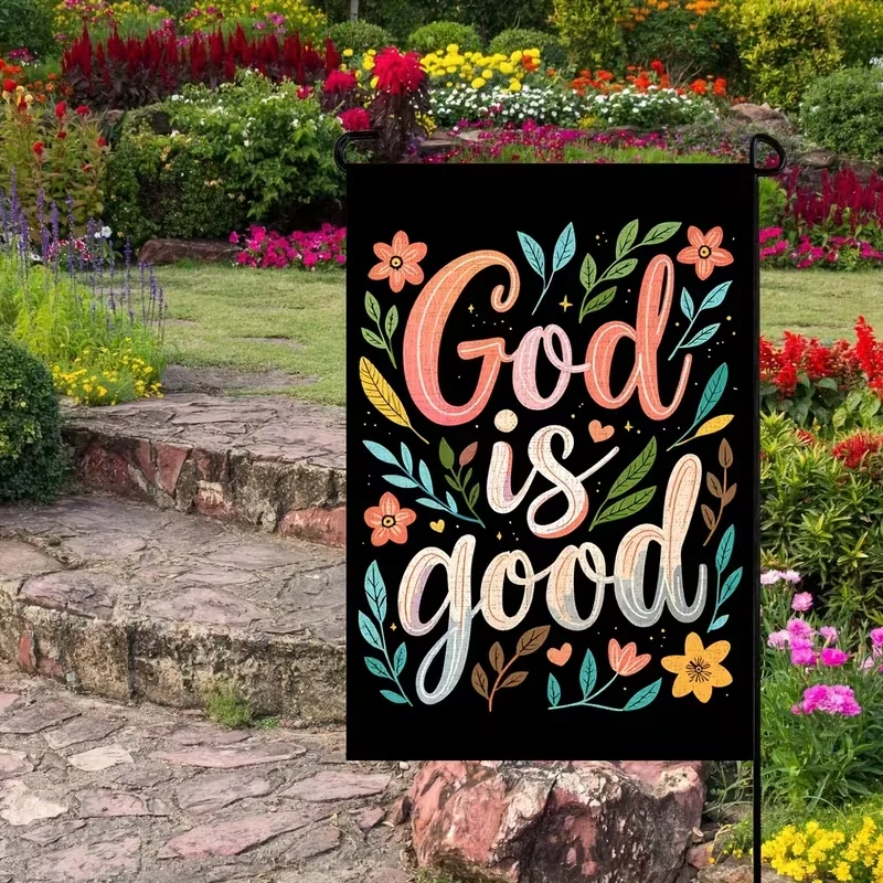VIKAMA Paroles divines « Dieu est bon » Drapeau de jardin coloré jardin cour arrière-cour chrétien étaler une belle testimonie