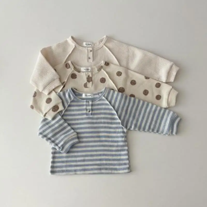 

2026 Spring New Children Long Sleeve T Shirts Girls Waffle Bottoming Shirts Infant Cotton Tops Kids Clothes Baby Loose T Shirts