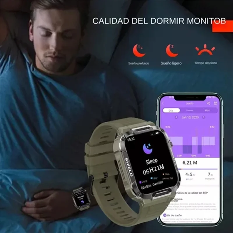 Relógio inteligente militar ao ar livre para homens, chamada bluetooth, smartwatch para android, telefone ios, ip68 impermeável, relógios de negócios, 1.85, 2023, novo