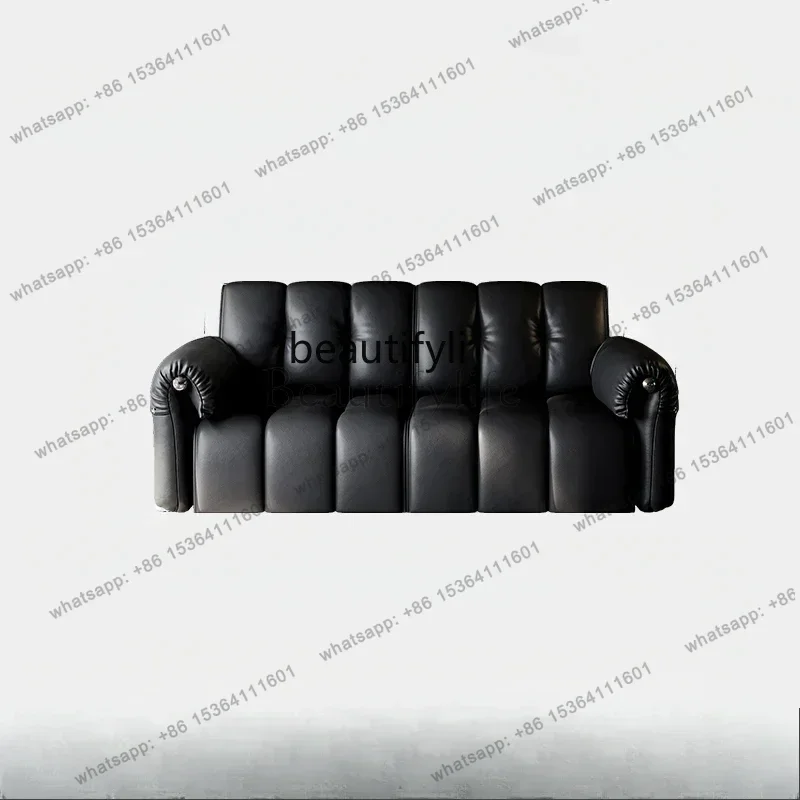 

Electric leather sofa Italian minimalist living room black retro zero wall electric function sofa