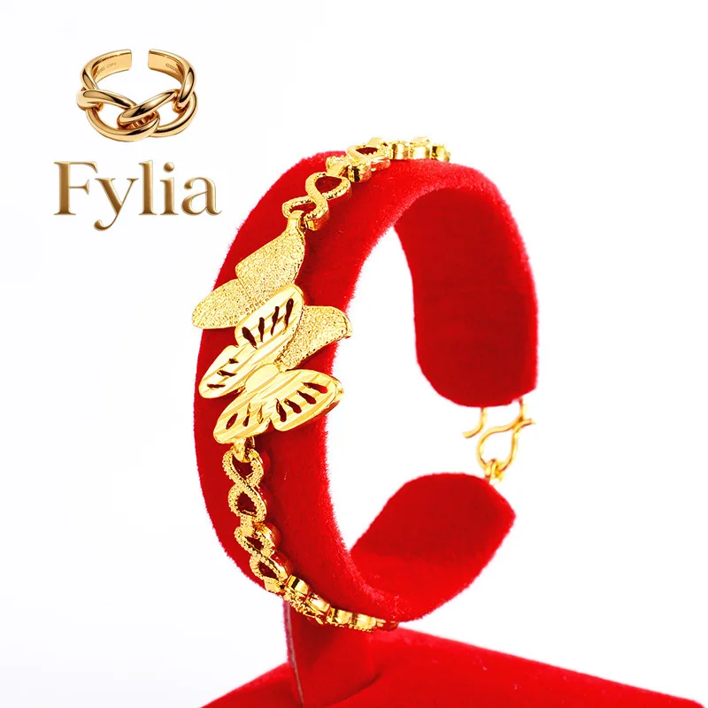

Fylia Jewelry Fylia Jewelry Boutique AU999 Women's Gold Bracelet 24K Real Gold Double Butterfly Wrist Chain Real Gold Fashion