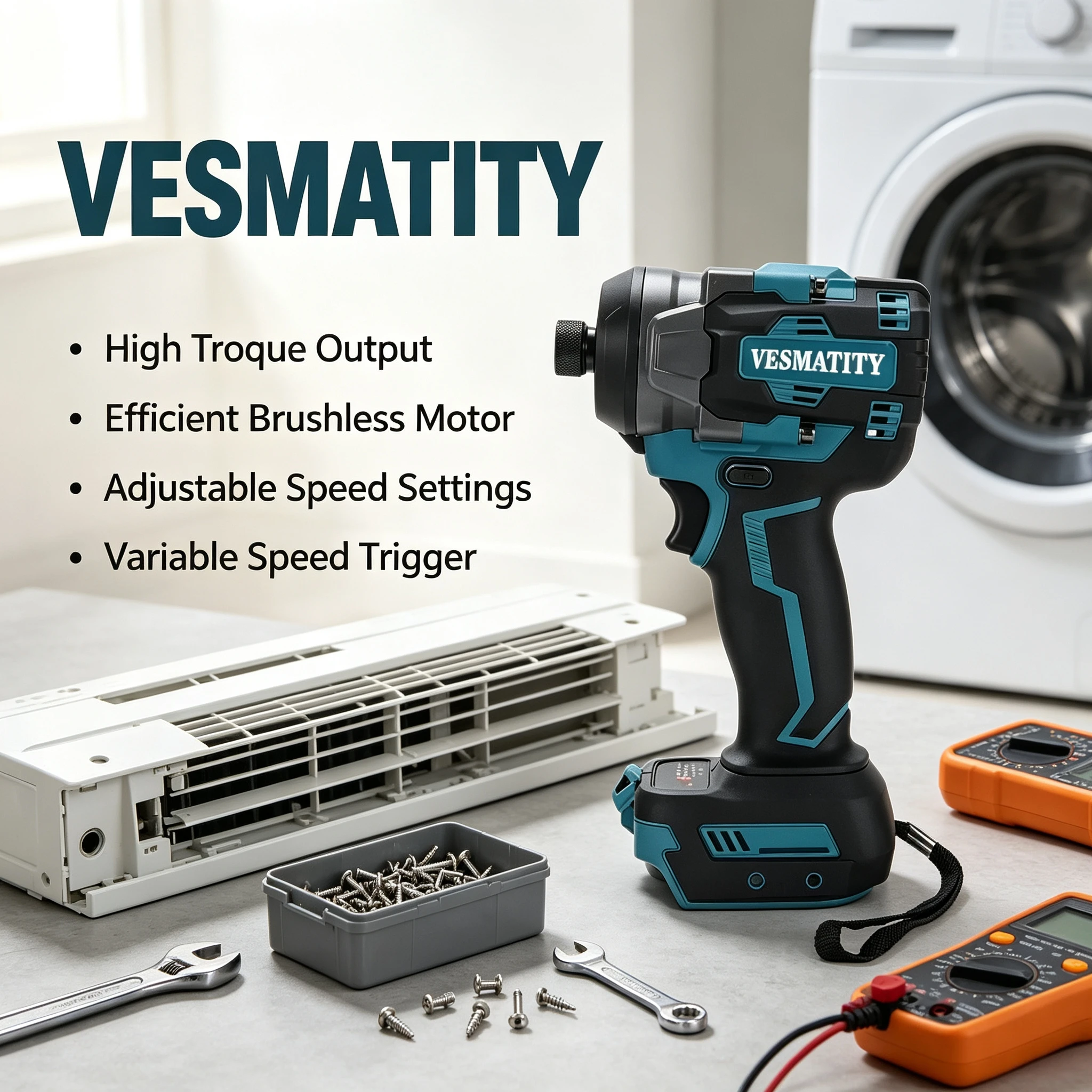 VESMATITY 18V 20V Brushless Impact Wrench High Torque Cordless Electric for Heavy Equipment Repair Prime Pro Tool