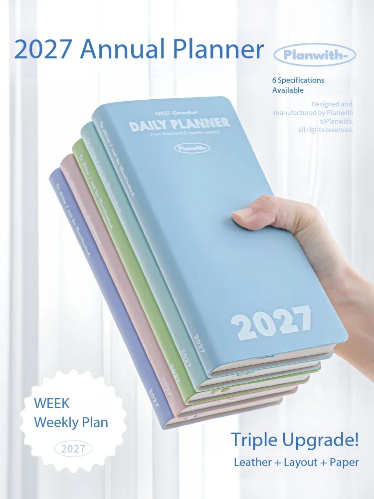 New Planwith Weekly Planner Top Flip Horizontal Notebook 12Colors Compact Agenda Month Calendar Goal Tracker Journal Sticker Tab