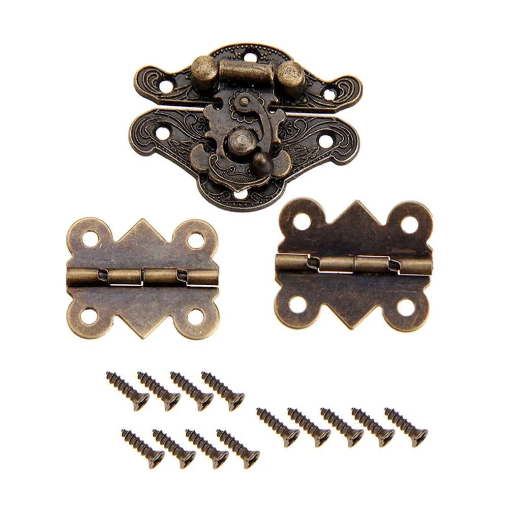 1 Set Bronze Cabinet Hinges Wooden Box Case Hinge Latches Hasp Kits Furniture Vintage Hardware Furniture Accessories