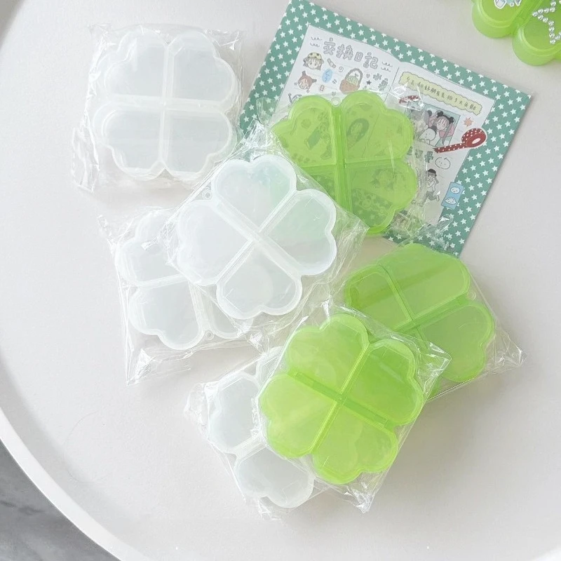 1PC Lucky Four Leaf Clover Printed Green Storage Box Journal Sticker Case Trendy Cute Mini Pill Organizer Box Organizador