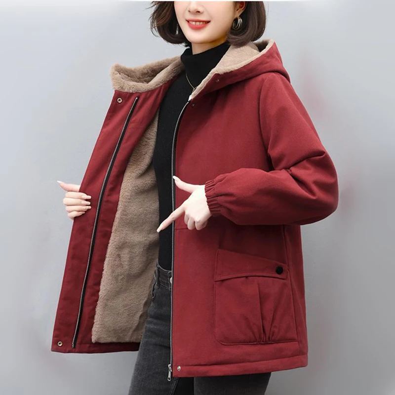 

Новая зимняя теплая хлопковая куртка с капюшоном для женщин: свободная, удобная, универсальная, модная и повседневная, с карманами, толстая, однотонная.