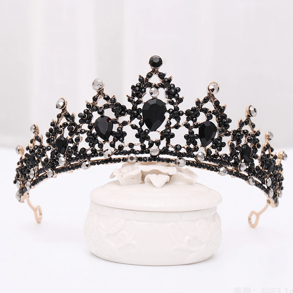 

Rhinestone Crown Headb Crystal Headdress Wedding Bridal Tiara Hair Accessories Black Alloy Vintage Royal Elegant Design