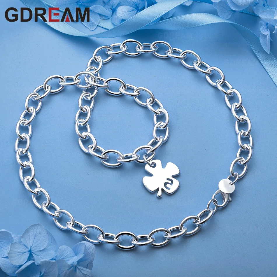 GDREAM 925 Sterling Silver Four-Leaf Clover Tag Cuban Chain Necklace - Unique Gift For Women, Versatile For Events And Jewelry