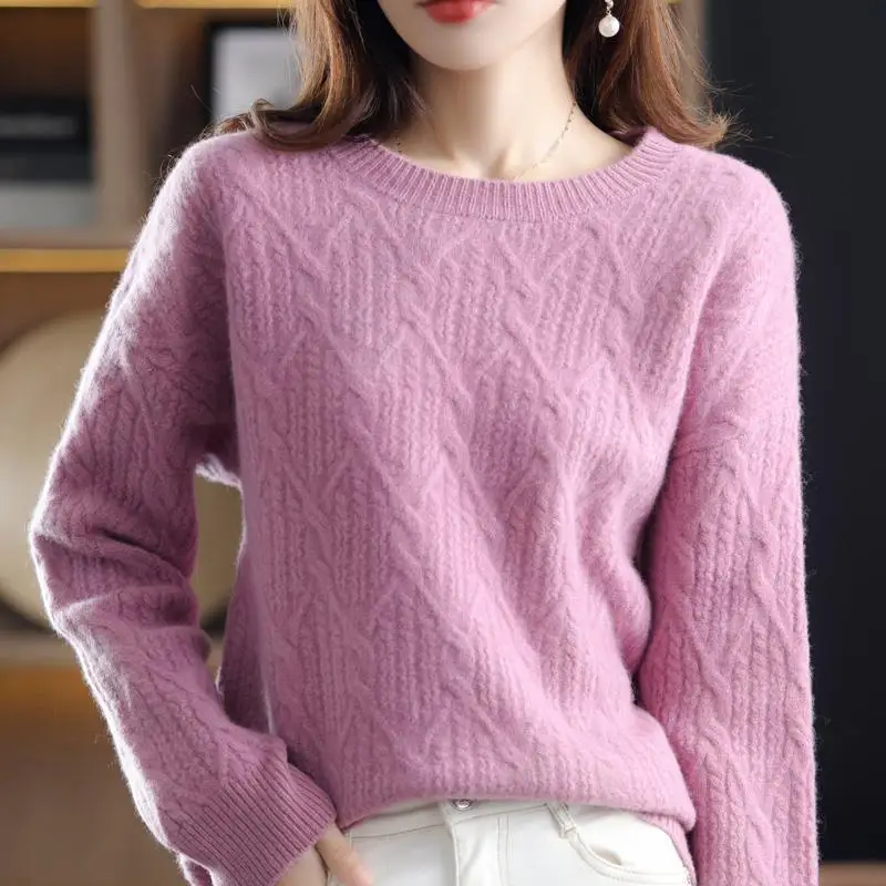 Autumn/winter New Round Neck Fashionable Casual Pullover Knitted Sweater Temperament Retro High Quality Solid Color Women's Top