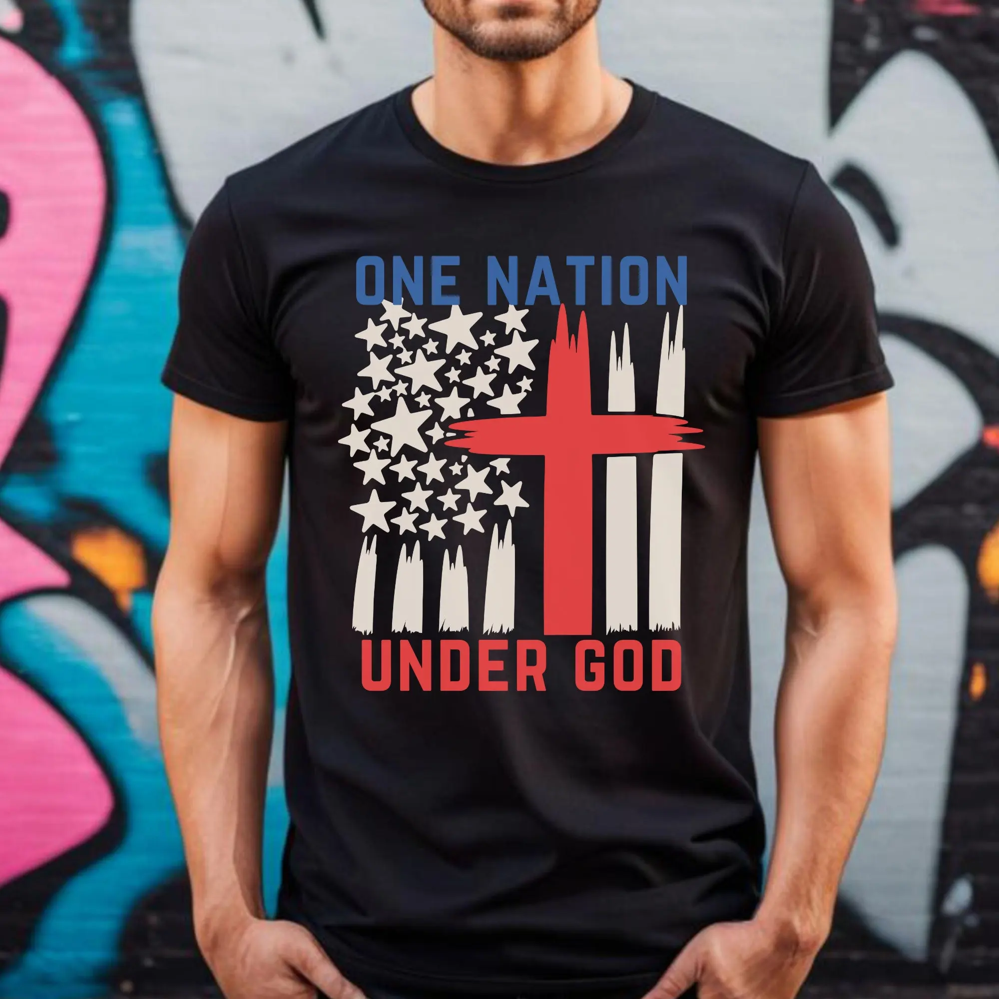 One Nation Under God Fourth Of July T Shirt Christian American Bless America Pledge Allegiance Independence Day Patriotic