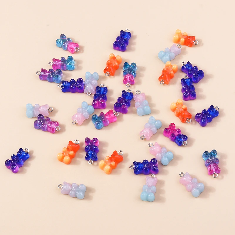 10Pcs Candy Color Bear Pendant Charms for Necklace Bracelet Earrings Jewelry Making Diy Findings Resin Bears Christmas Making