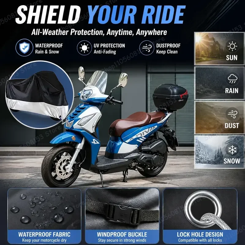

For Adiva Forture150 Motorcycle Cover Waterproof Dustproof UV Resistant All Weather Outdoor Indoor Scooter Bike Cover Rain