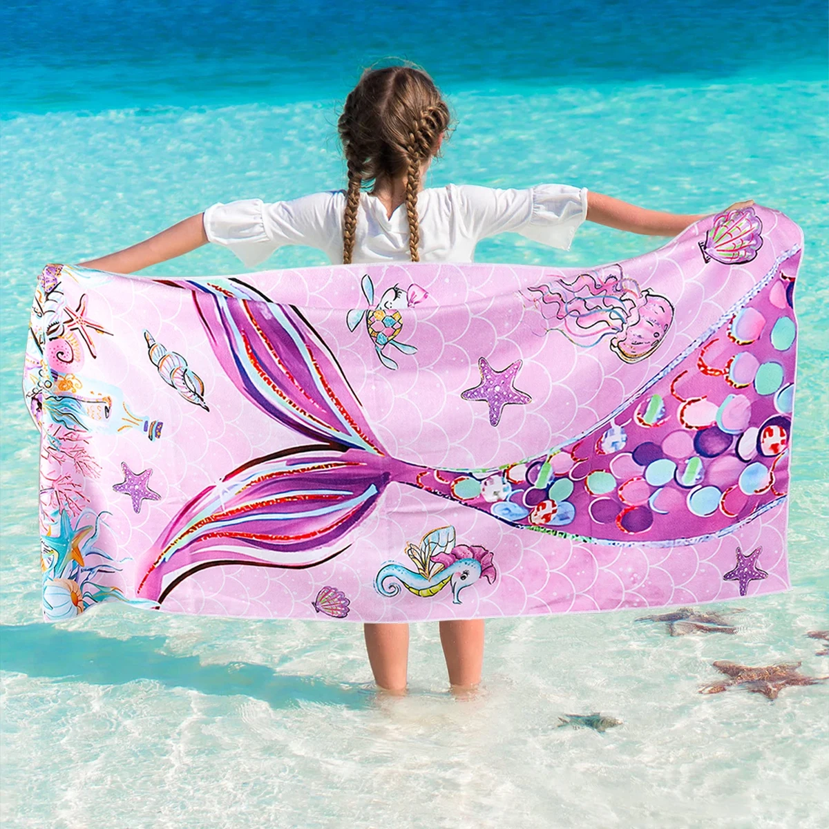 

70x150cm Mermaid Beach Towel Microfiber Surf Poncho Bath Summer Swimming Fitness Yoga Swimming Sunscreen Bath Towels