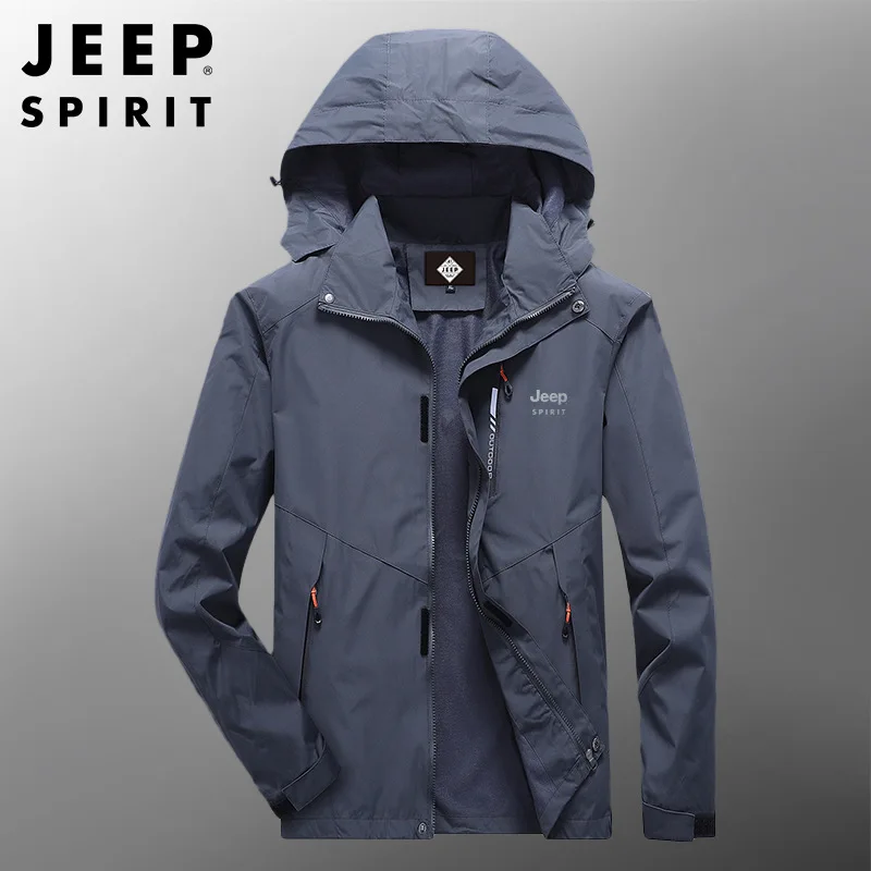 JEEP SPIRIT jacket men spring  autumn trend tooling top with hood windproof wear-resistant outdoor jacket high quality clothes