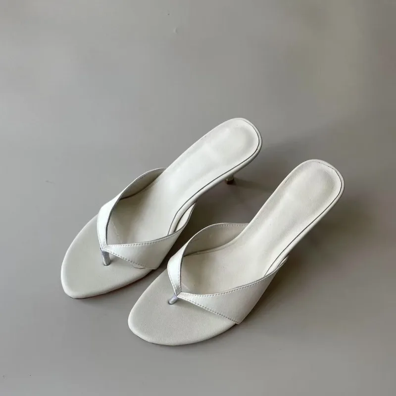 

New Women's Shoes Luxury Genuine Leather High Heel Flip Flop Sandals for Woman French Casual Shoes Designer Shoes Zapatos Mujer