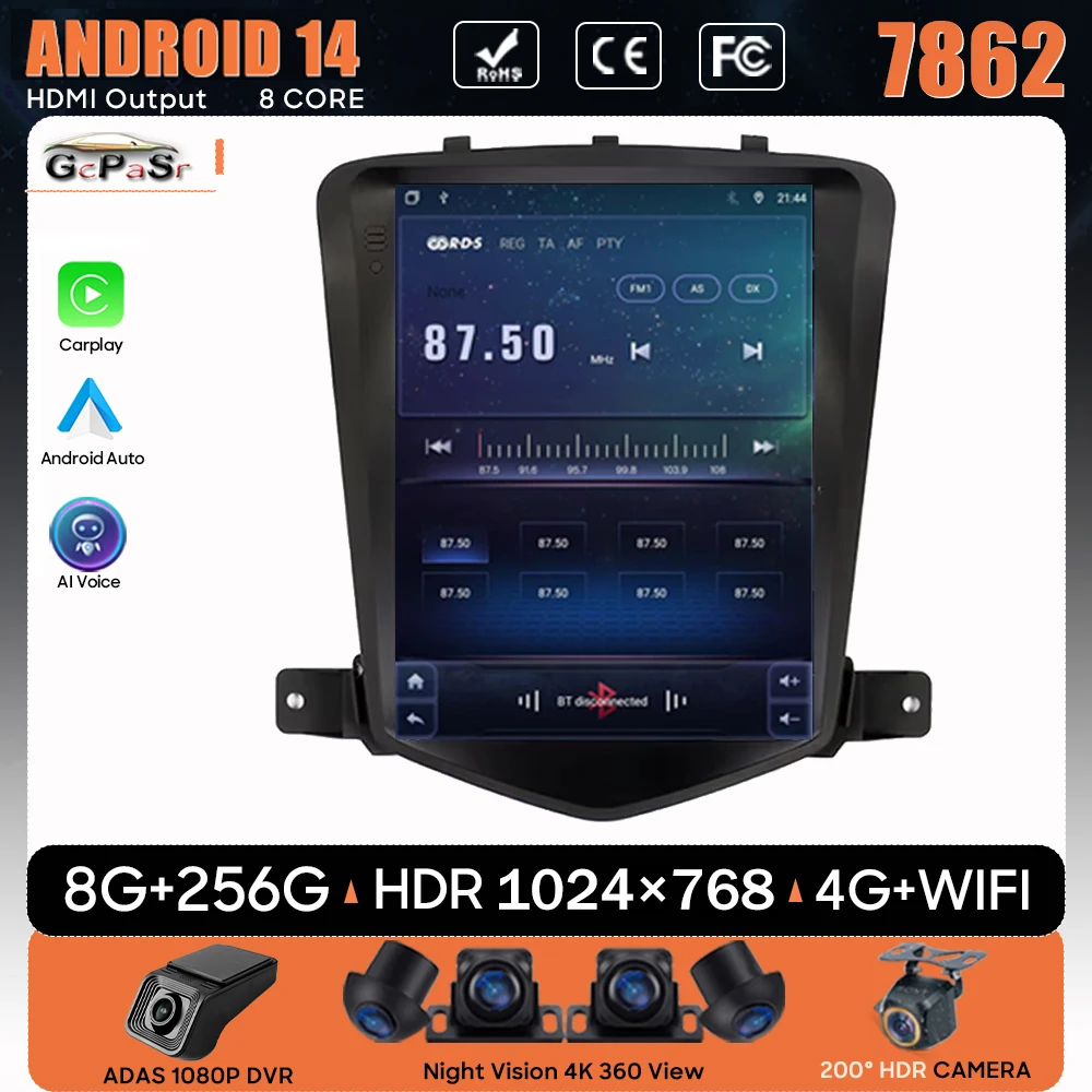 

Android Auto For Chevrolet Cruze J300 2008 - 2012 Car Video Player Radio Bluetooth Stereo No 2din Carplay GPS Navigation DVD 4G