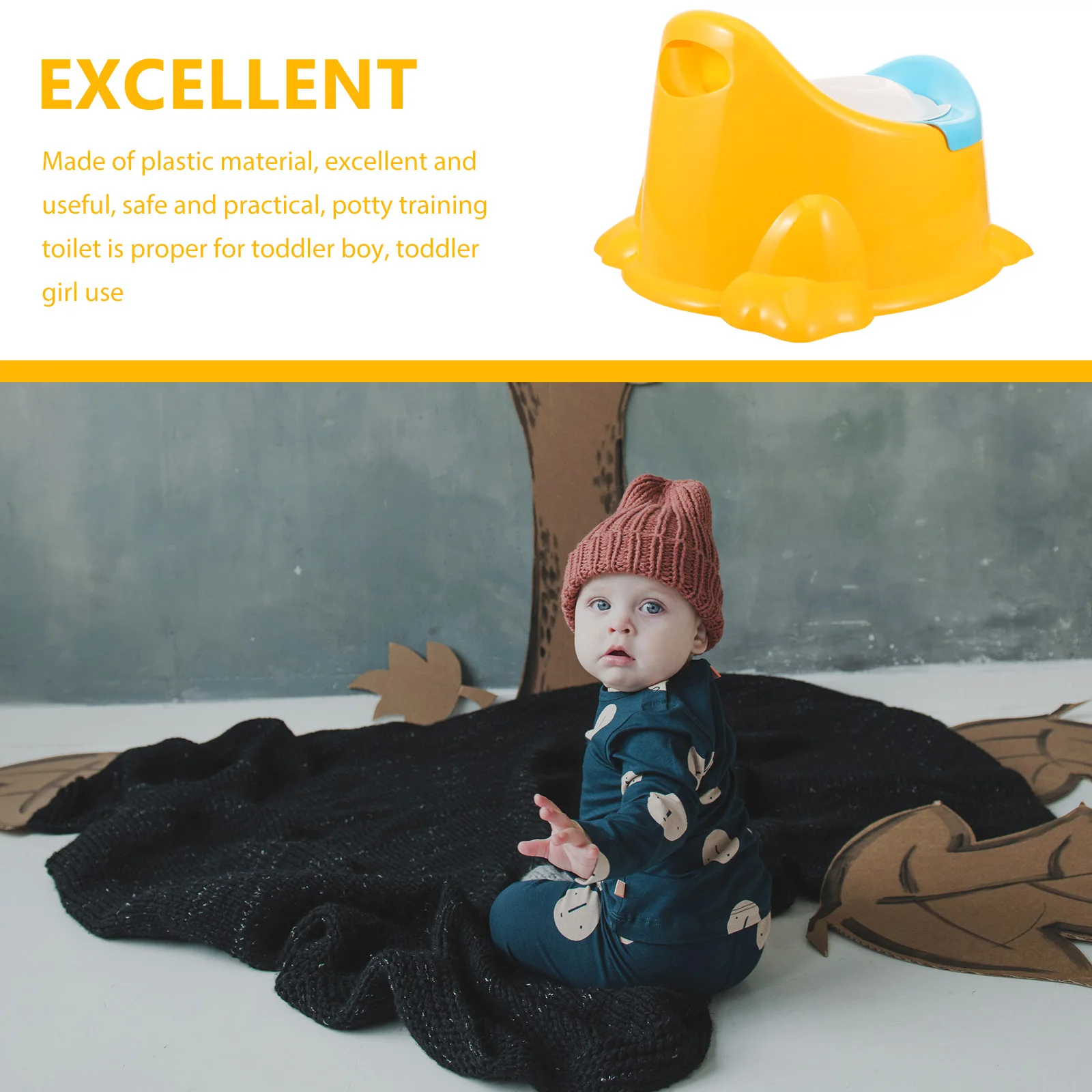 

Portable Children Potty Training Toilet for Toddler Boys Girls Yellow Kids Bathroom Safe Practical Plastic Easy Cleaning