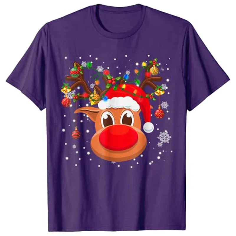 RUDOLPH Red Nose Reindeer T-Shirt Santa Christmas Tee Tops Y2k Holiday Clothes Personality Graphic Apparel Soft Cotton Fashion