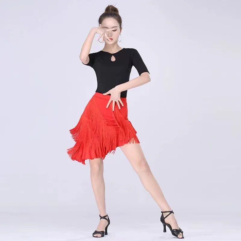 Latin Dance Skirt New Practice Dress Female Adult Costume Half Skirt Tassel Bottom Competition Dance Performance Dress Rumba