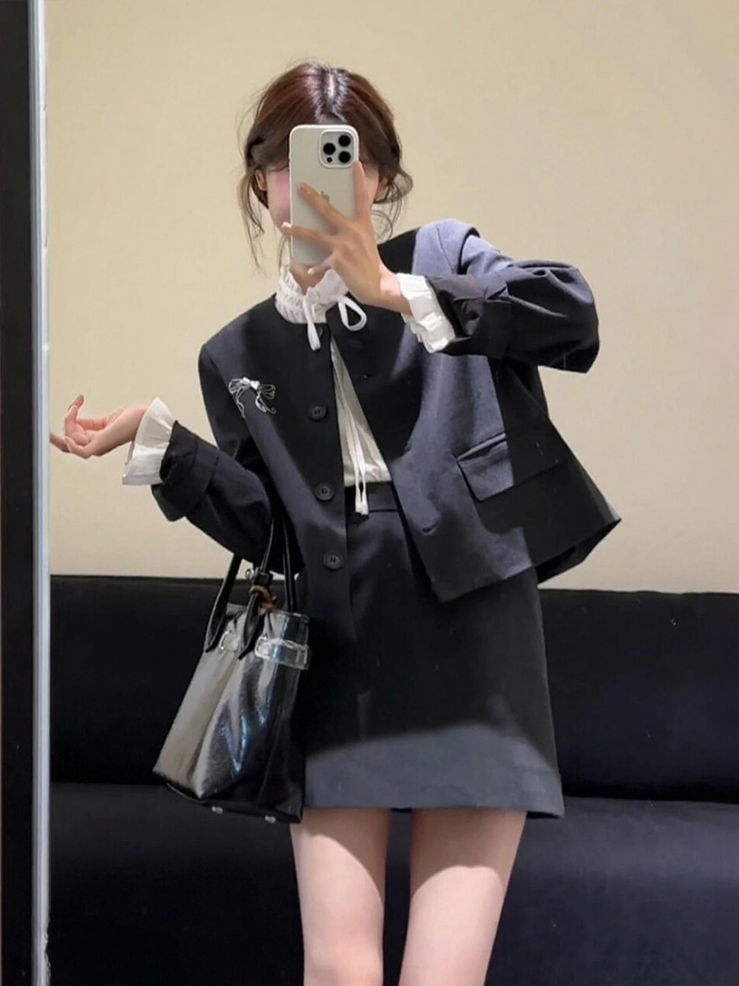 

Женский костюм-тройка больших размеров для весеннего повседневного образа: топ, жакет и короткая юбка в корейском стиле, модная повседневная одежда