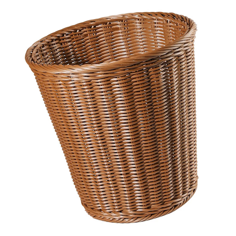 1PC False Rattan Woven Trash Bin Woven No Lid Wastebasket(Imitated Rattan Style)