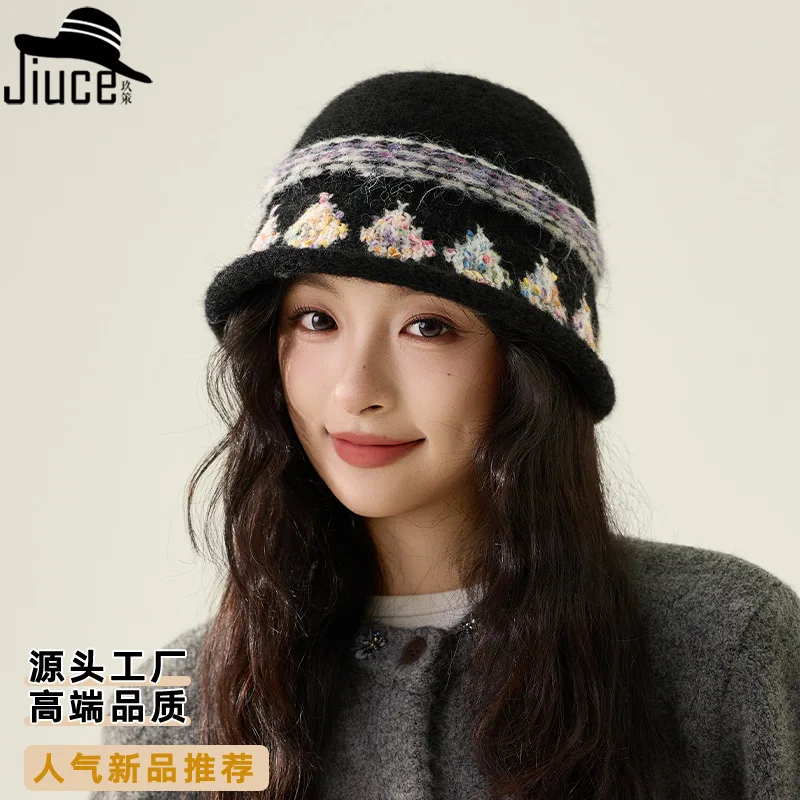 

Dome Short Eave Fisherman Hat women's Winter New Retro Color Jacquard Knit Hat Niche high-end Warm Basin Hat Bucket Hat 4m697