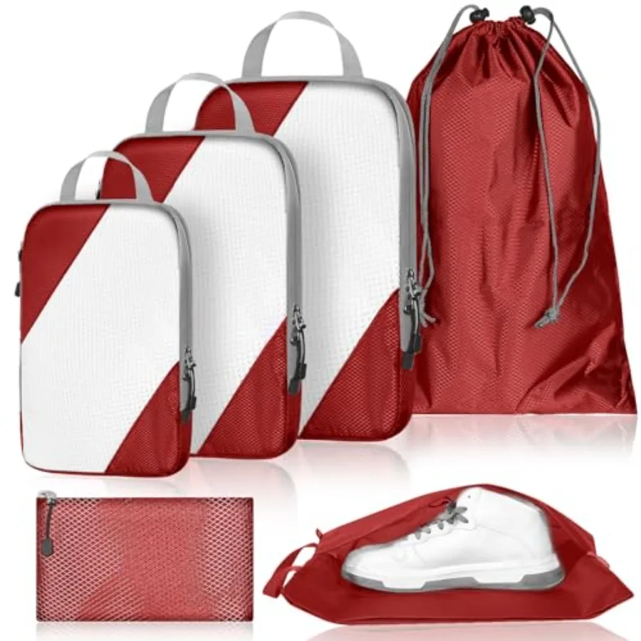 6 Set Ultralight Compression Packing Cubes with Shoe Bag for Travel Luggage Organizer in Multiple Colors Lightweight and Durabl