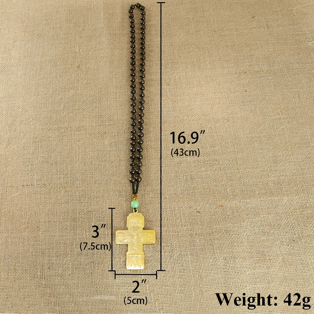 جديد قلادة الأرثوذكسية مع سلسلة من الخرز الخشبي الصليب الذهب مسبحة خشبية مطرز سلسلة الدينية يسوع الصلاة صندوق مجوهرات هدية #2