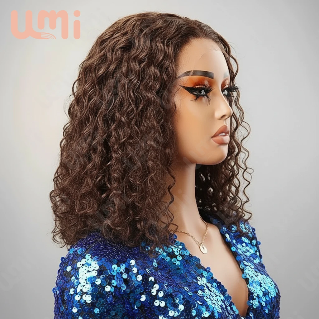 

Umi 13x4 HD глубокая волна Боб Парик шоколадно-коричневый парик фронта шнурка Бразильский Реми 220% Плотность настоящие 100% человеческие волосы 8-16 дюймов предварительно вырезанные