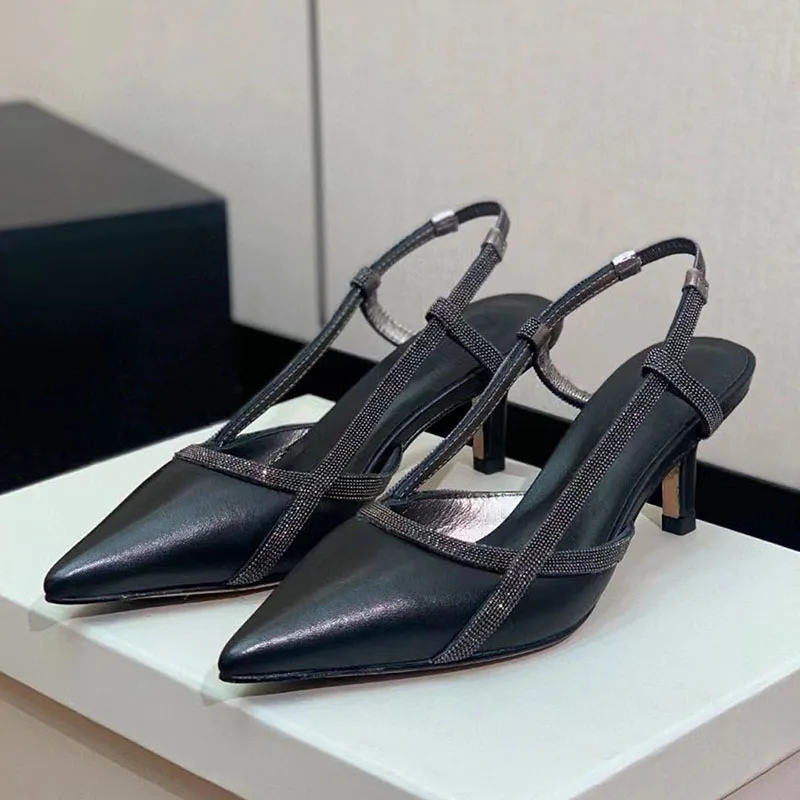 NONE Sexy High Heels Frauen Pumpen Spitz Pumps Wildleder Leder Sommer Schuhe Frau String Bead Dünne Heels Sandalen Frauen 7