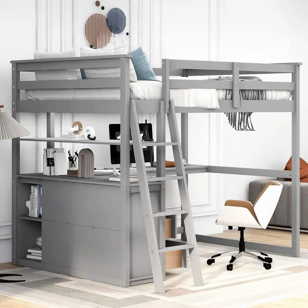 

Spacious Loft Bed with Desk, Storage, and Angled Ladder for Kids, Teens, and Adults