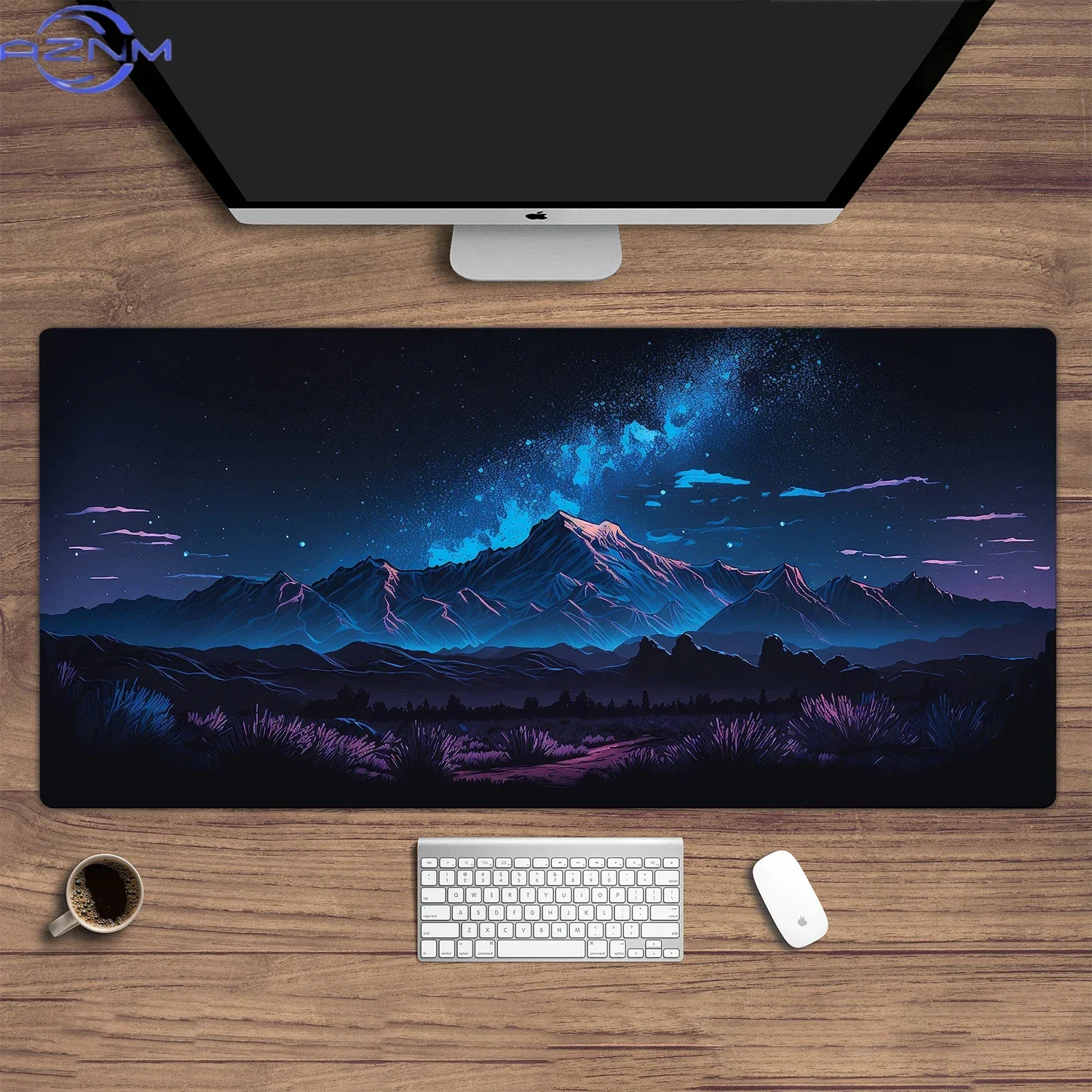 New Arrivals Blue Aurora at Night in Western Mountains, Gaming Desk Setup, Computer Desk Mat, Beautiful Gaming Mouse Pad