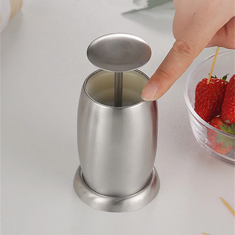 1PC Press Type Stainless Steel Toothpick Holder Storage Box Creative Automatic Spring Cover Dust-Proof Toothpick Dispenser