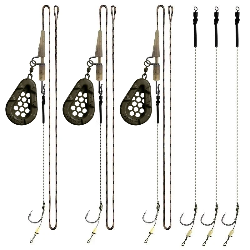 Carp Fishing Terminal Tackle Set - Pre-Tied Hair Hooks Lead Core Rig with 6 Assorted Sinkers (56g/71g/85g/99g/113g/128g)