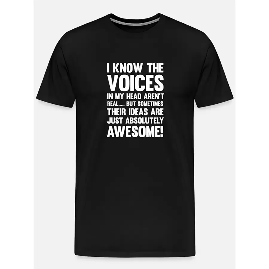 Camiseta divertida para hombre con la frase "Sé que la voz en mi cabeza no es real", camiseta de algodón con cita sarcástica y humorística, cuello redondo, manga corta, informal