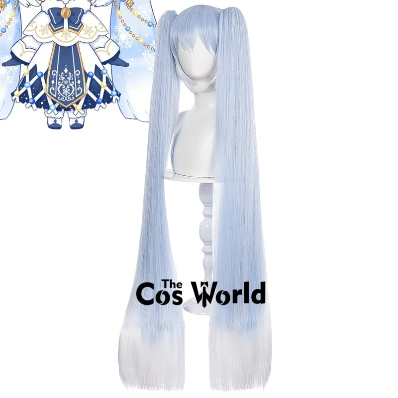 Miku 2021 Snow - Pelucas de cosplay de anime de Halloween, largas y rectas, de 120 cm/47 pulgadas, pelo sintético + gorro para peluca