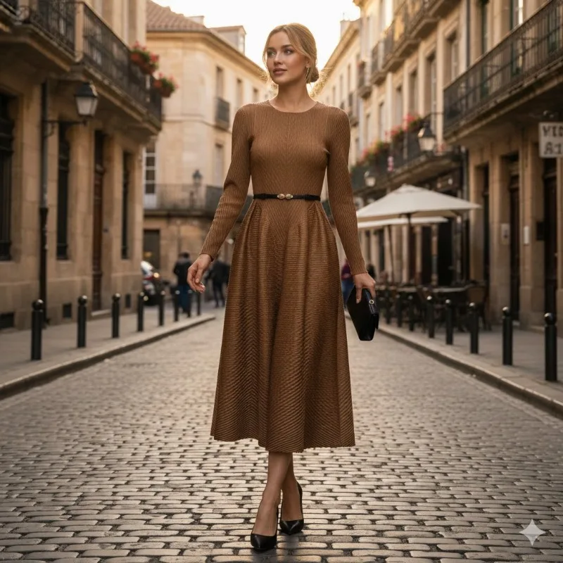 

Плиссированное платье Miyake Senior Sense 2026, весеннее новое плиссированное платье, женское платье больших размеров с тонкой завязкой на талии, темпераментная длинная юбка с круглым вырезом