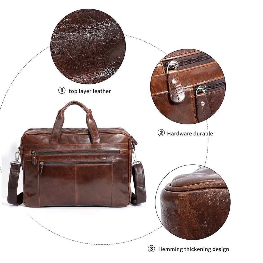 Echt Lederen Aktentas 17 "Laptop Tas Document Organizer Tote Handtas Messenger Schoudertas Bakken