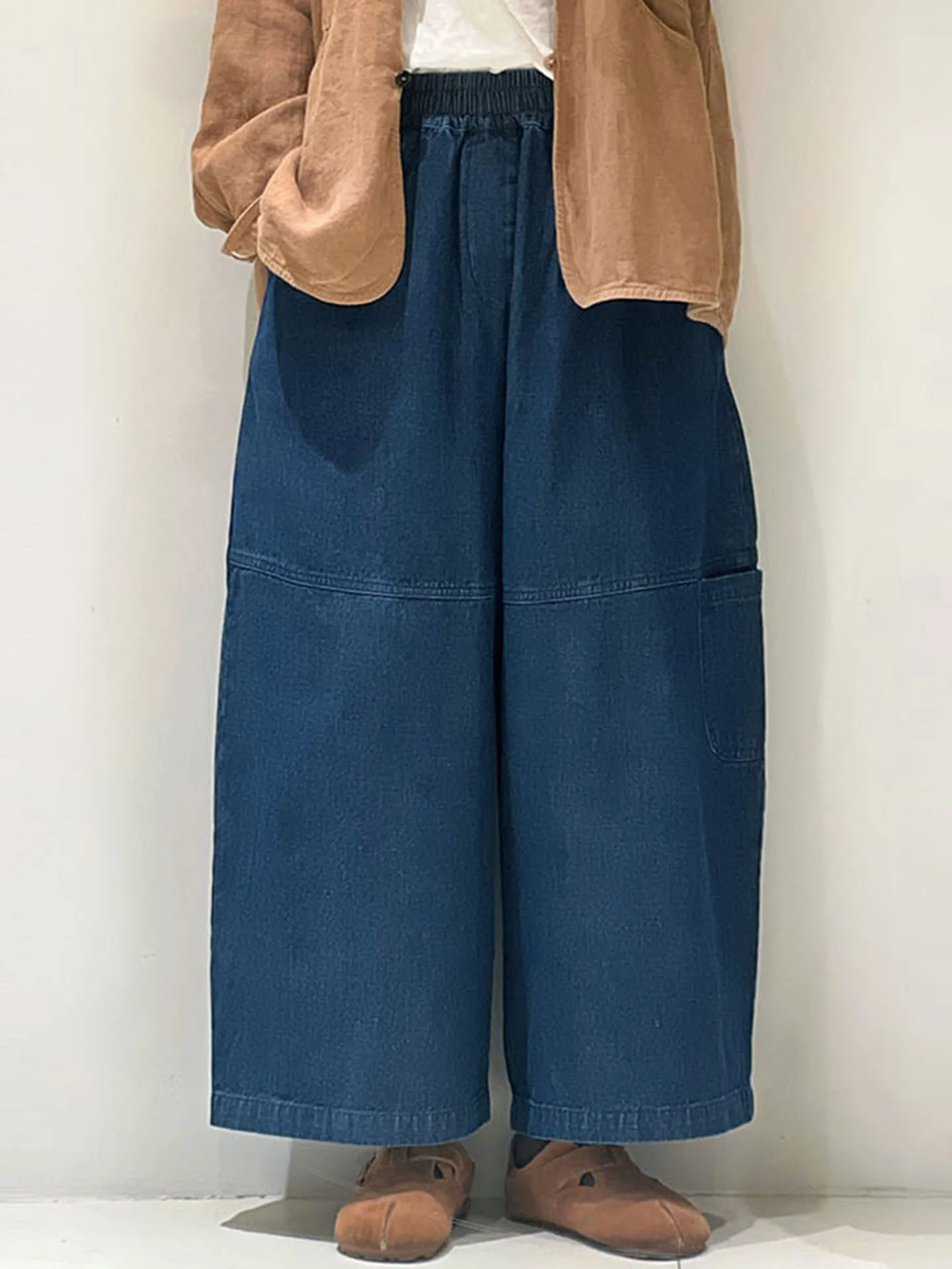 

Spring 2026 Casual Loose Wide Leg Jeans Cotton Blend Color Blo ket Design Versatile Eighteen Pants Slimming Effect