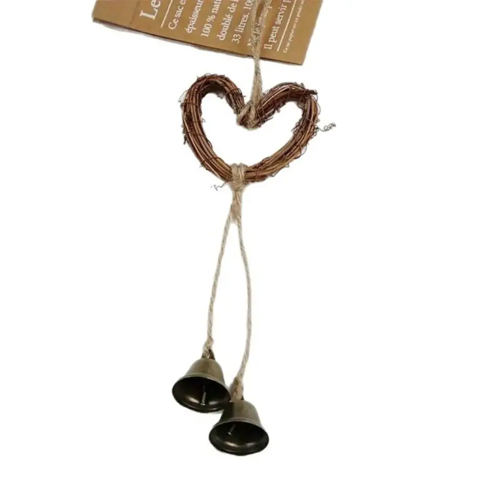 Star Heart Christmas Bell Hanging Decoration Weaving Door Hanging Wind Chime Pendant Balcony Decoration Brown Drop Ornament