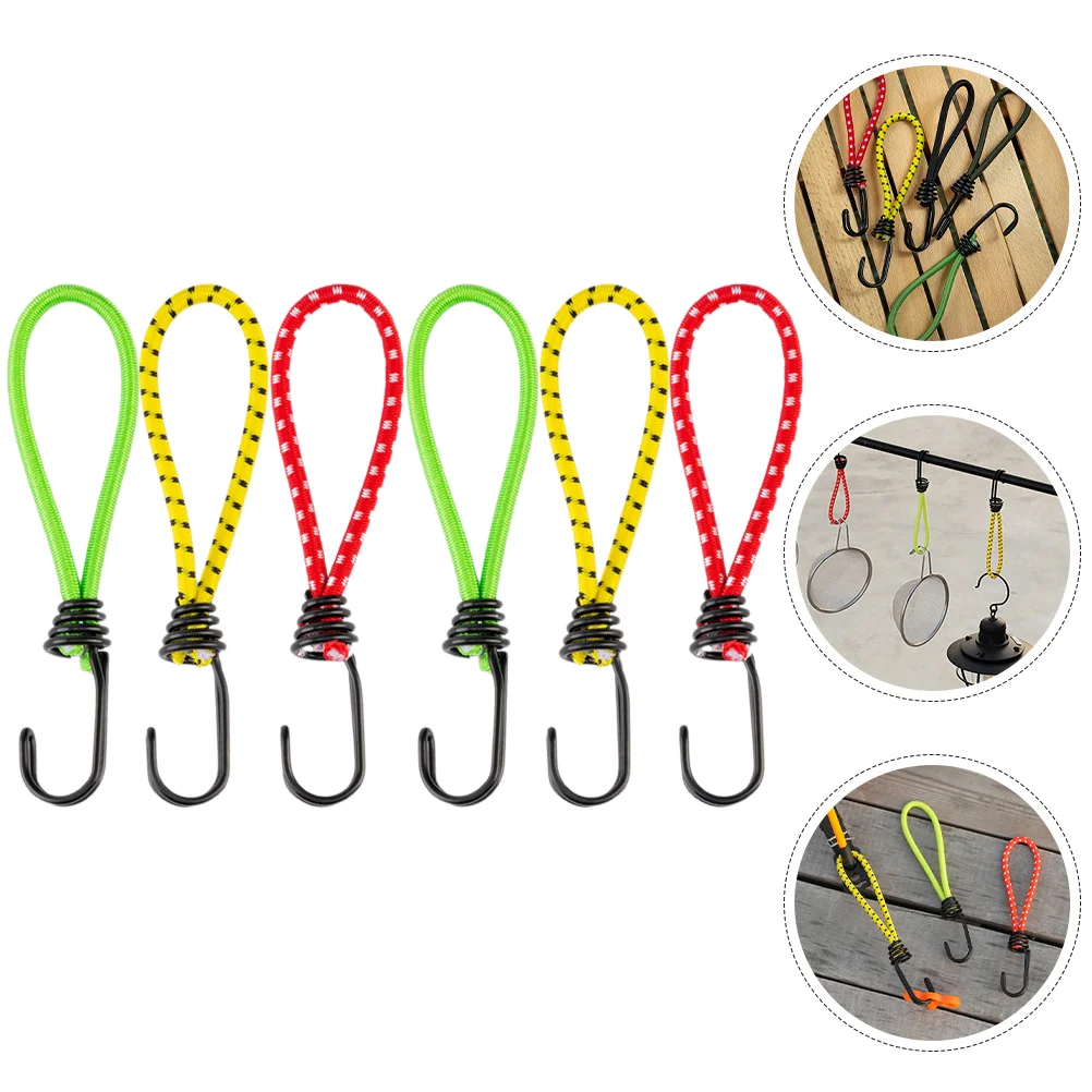 

6 Pcs Elastic Band Drawstring Hook Fixing Bungee Cords with Hooks Multi-function Buckle Tent Rope Camping