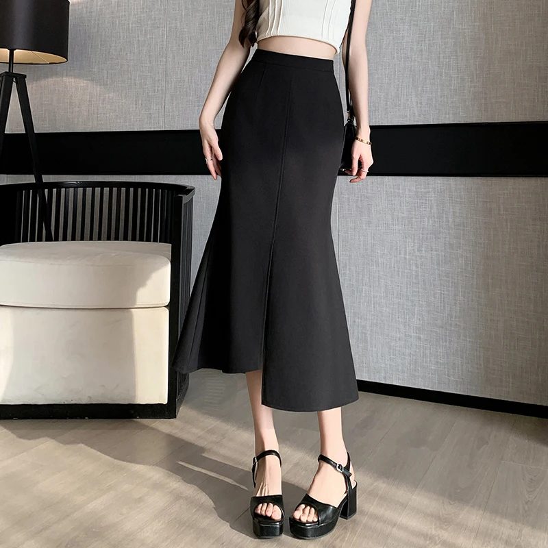 

New Korean Style Mid-length Mermaid Skirts Womens New Spring SummeR High Waist Package Hip Skirt Ladies Elegant Long Skirt