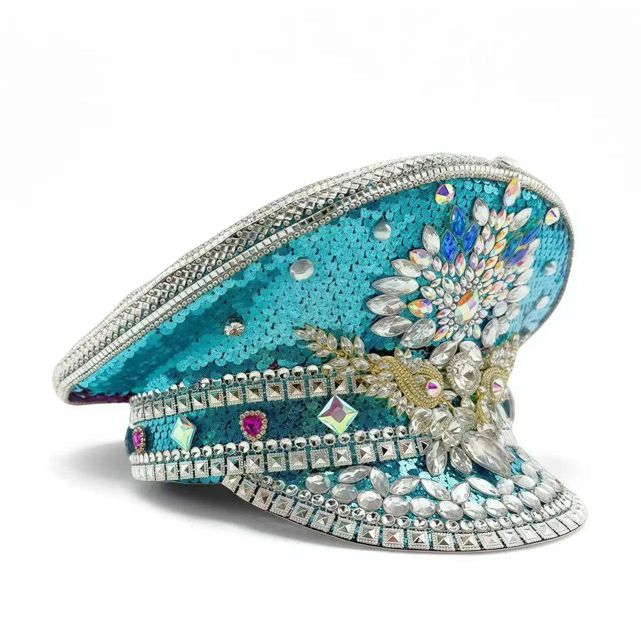 

HongLuan Steampunk Captain Hat Rhinestone for Burningman Festival Woman, Vintage Military Assessories & Military Cap for Man