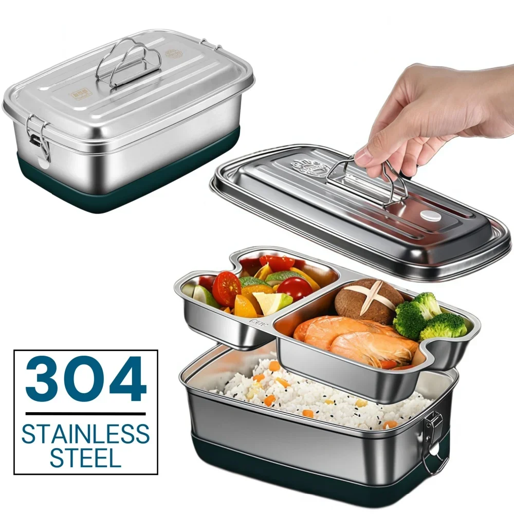 Bento-Lunchbox aus Edelstahl 304, Lebensmittelbehälter für Camping/Büro, BPA-frei, spülmaschinenfest