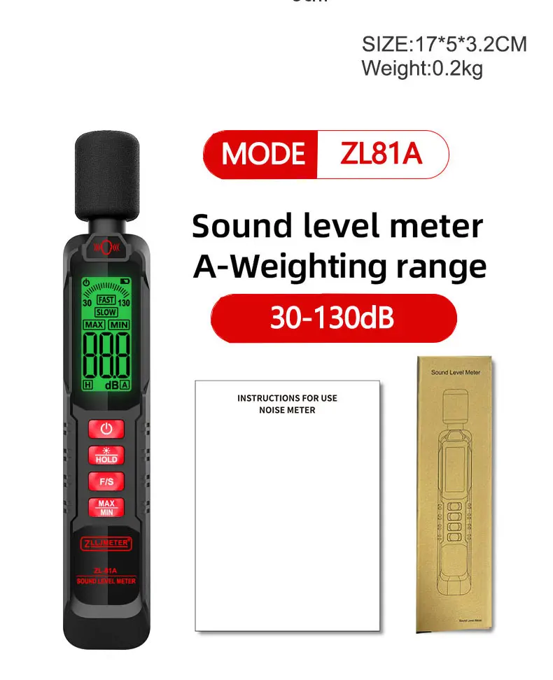 Digitaler Geräuschmesser, Schallpegelmesser, tragbares DB-Messgerät, A-gewichtet, 30–130 dB, Audiomessgerät, Dezibel-Monitor – Detail 11