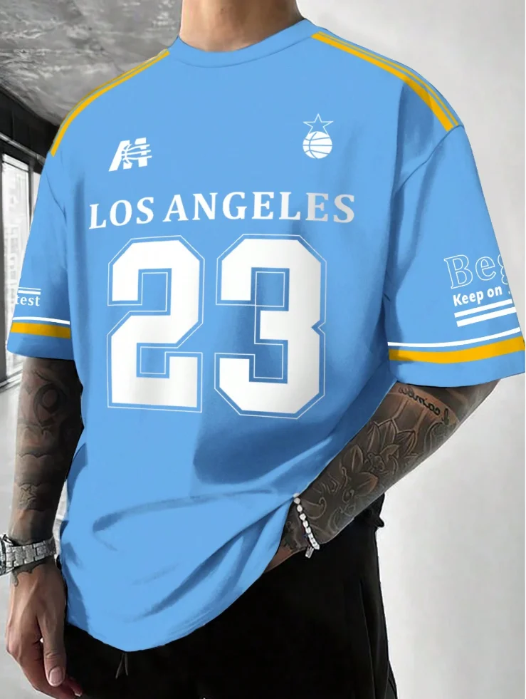 

Mens Casual 3D Letter 23 Print T-Shirt Man Short Sleeve Sportwear Football T-Shirt Vintage Oversize Striped Tees Men Clothes
