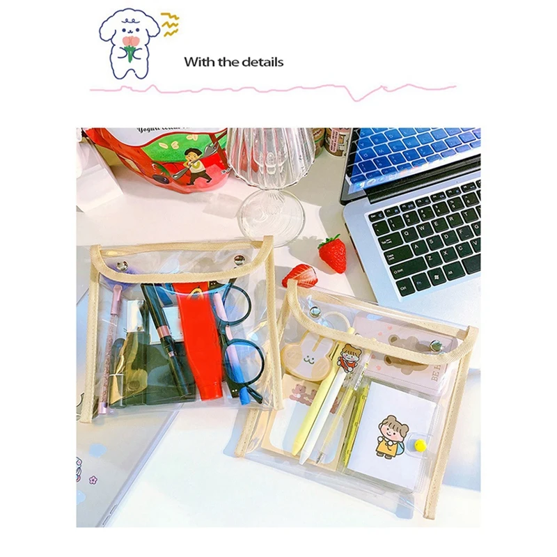 A34M-PVC Snap Button Bag Pencil Case Test Paper Stationery Storage Bag Large Capacity Waterproof Transparent Document Bag