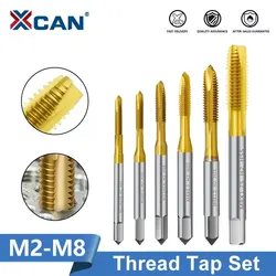 XCAN Metric Tap Set 5pcs 7pcs M2-M8 HSS 6542 TiN Coated Straight Flute Tap Hand Threading Tool Screw Thread Tap Drill