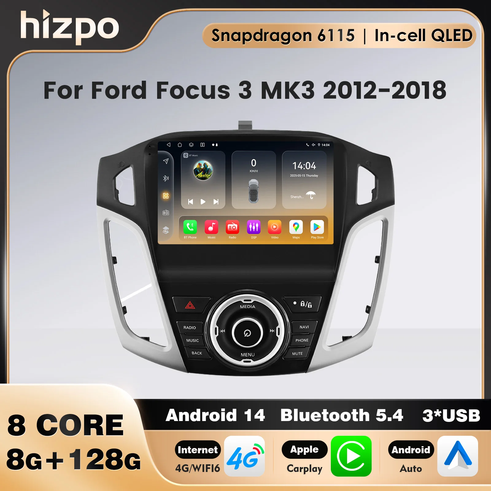 

Hizpo Android Autoradio Wireless Carplay For Ford Focus 3 MK3 2012-2018 Car Multimedia Player GPS Navigation DSP 2DIN Stereo